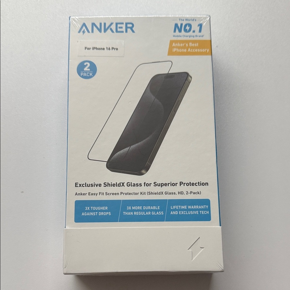 Anker ShieldX Glass Screen Protector for iPhone 16 Pro - 2 Pack